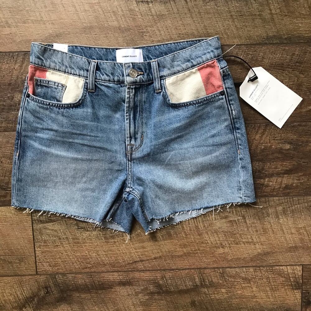 Current Elliott Aficionado Denim Shorts NWT Canvas Panel Raw Hem